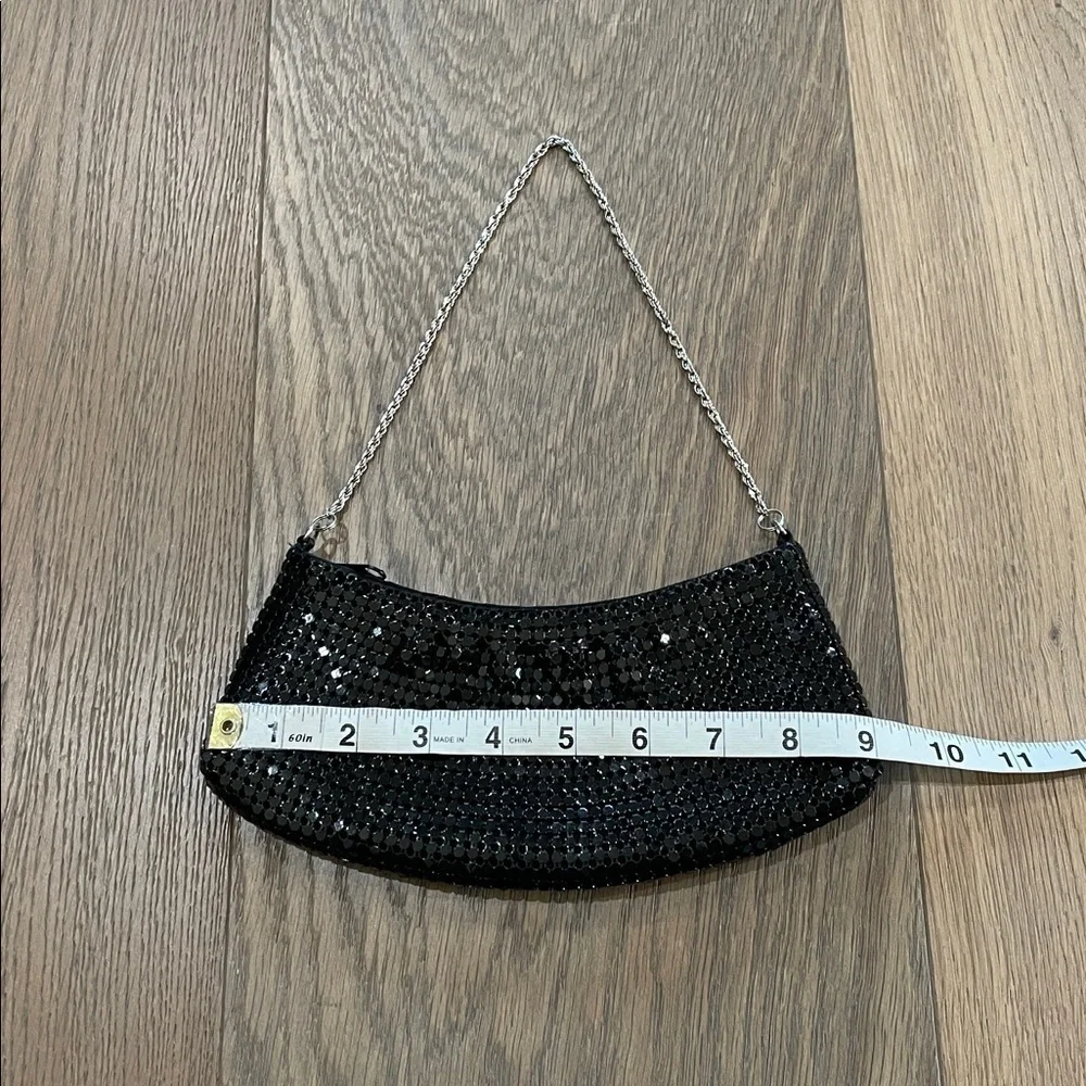 Y2K Vintage Black Metal Mesh Evening Bag Purse Clutch with Silver Chain